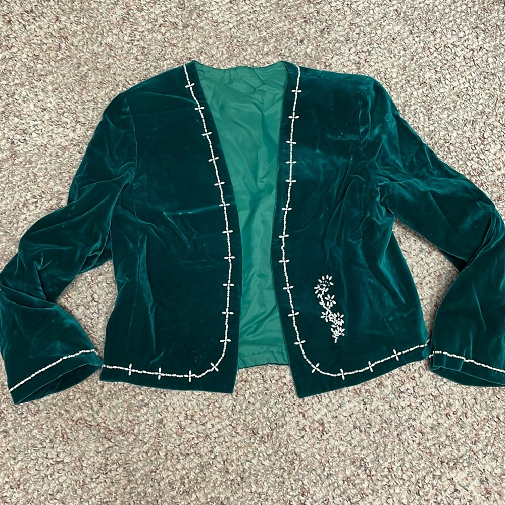 Vintage velvet hand beaded open blazer